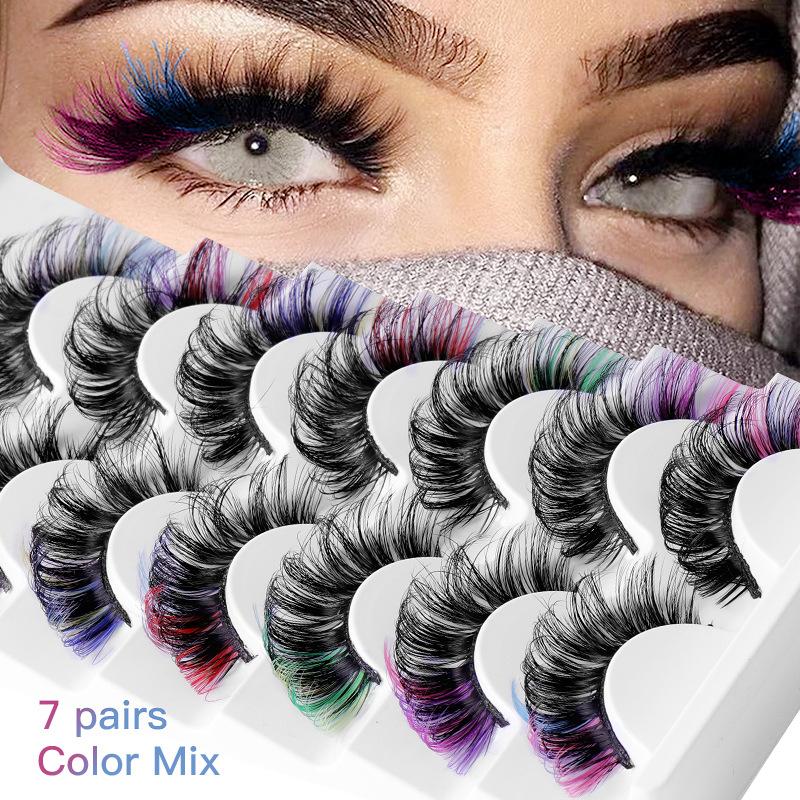 Eyelash Extension Cluster - ขนตาปลอมสีสันสดใส 7 คู่ 3 มิติ ขนมิ้งค์สี