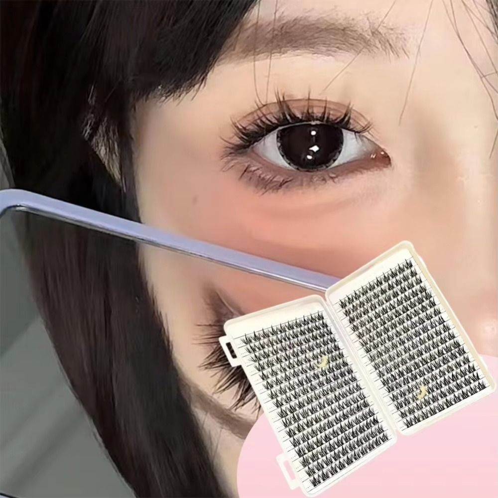 Eyelash Extension Cluster - ขนตาปลอมลุคธรรมชาติ ดีไซน์แบบคลัสเตอร์พร้อมกาวและซีล ขนตาปลอม 3D สไตล์วิสปี้ ชุดต่อขนตา