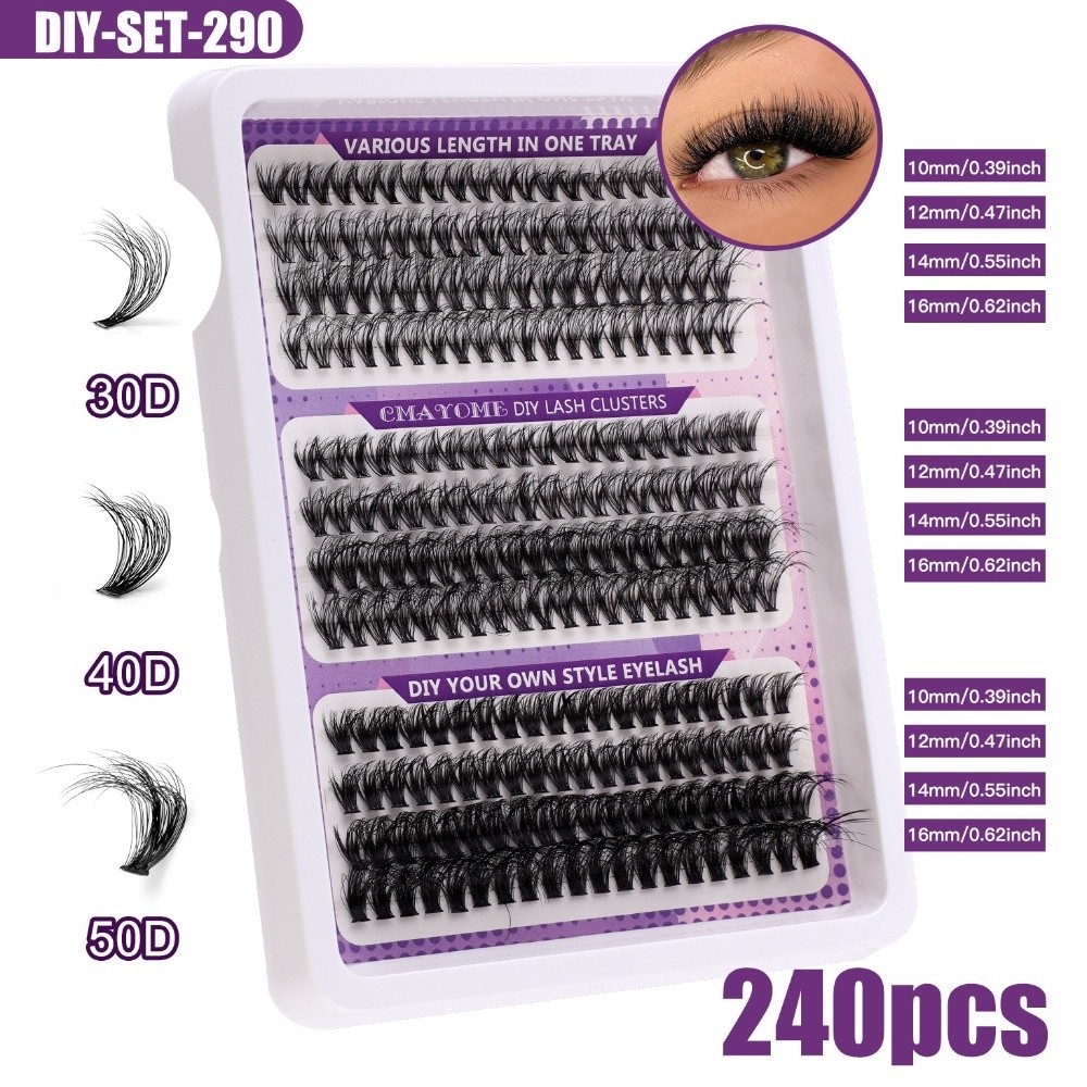Eyelash Extension Cluster - ขนตาปลอมแบบธรรมชาติ สไตล์ Wispy ชุดต่อขนตา DIY แบบติดกาวและซีล